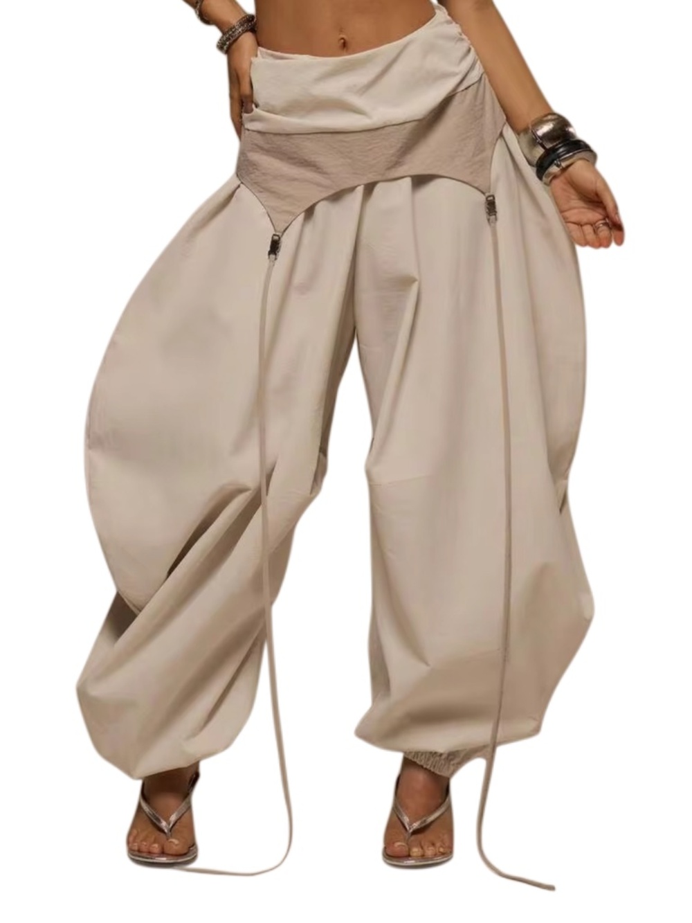 MUSERA Contrast Panel Foldover Oversized Balloon Pants